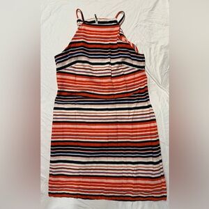 Tommy Hilfiger Women's Dress Size 12 Orange Navy White Linen Halter
